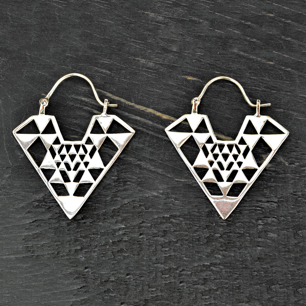 Aztec silver triangle earrings