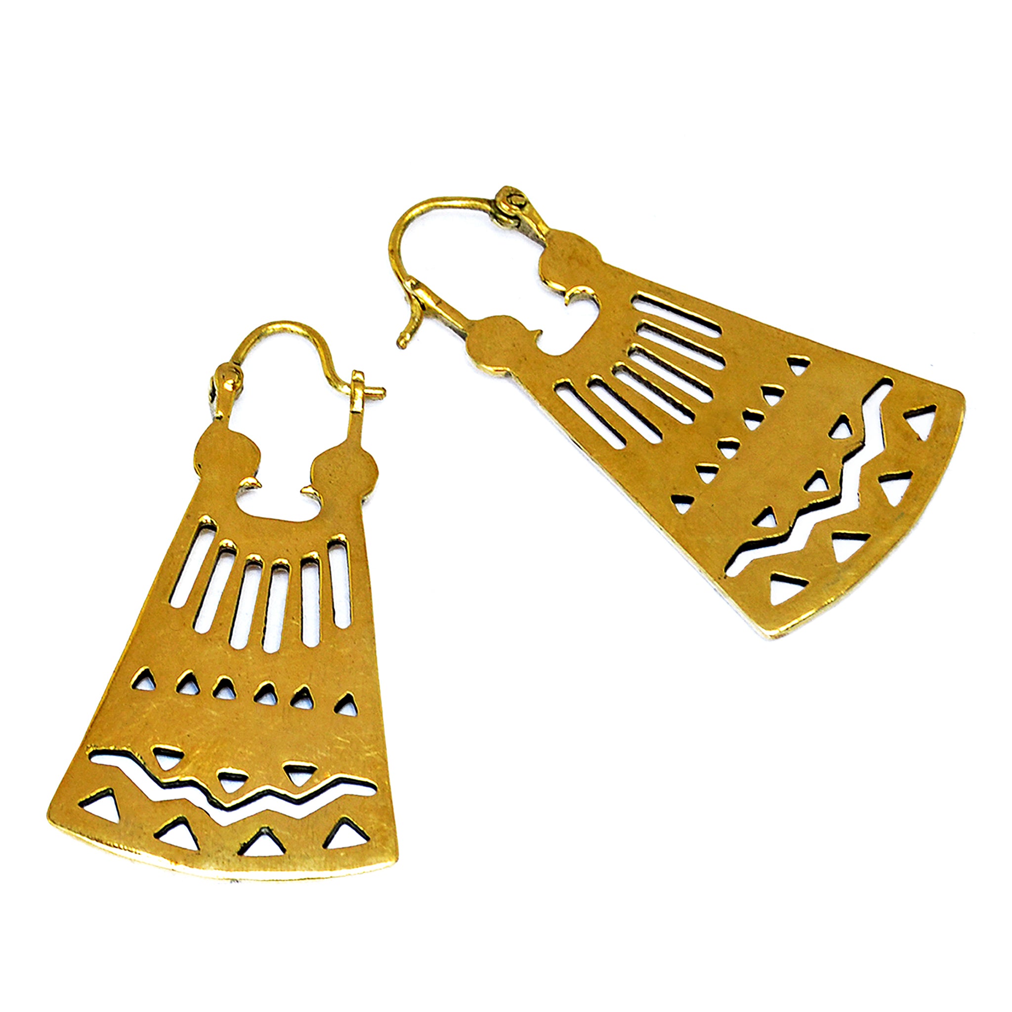 Aztec geometric brass earrings