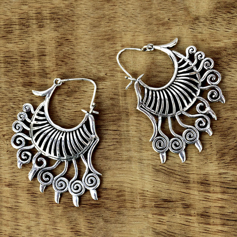 Bohemian tribal silver earrings