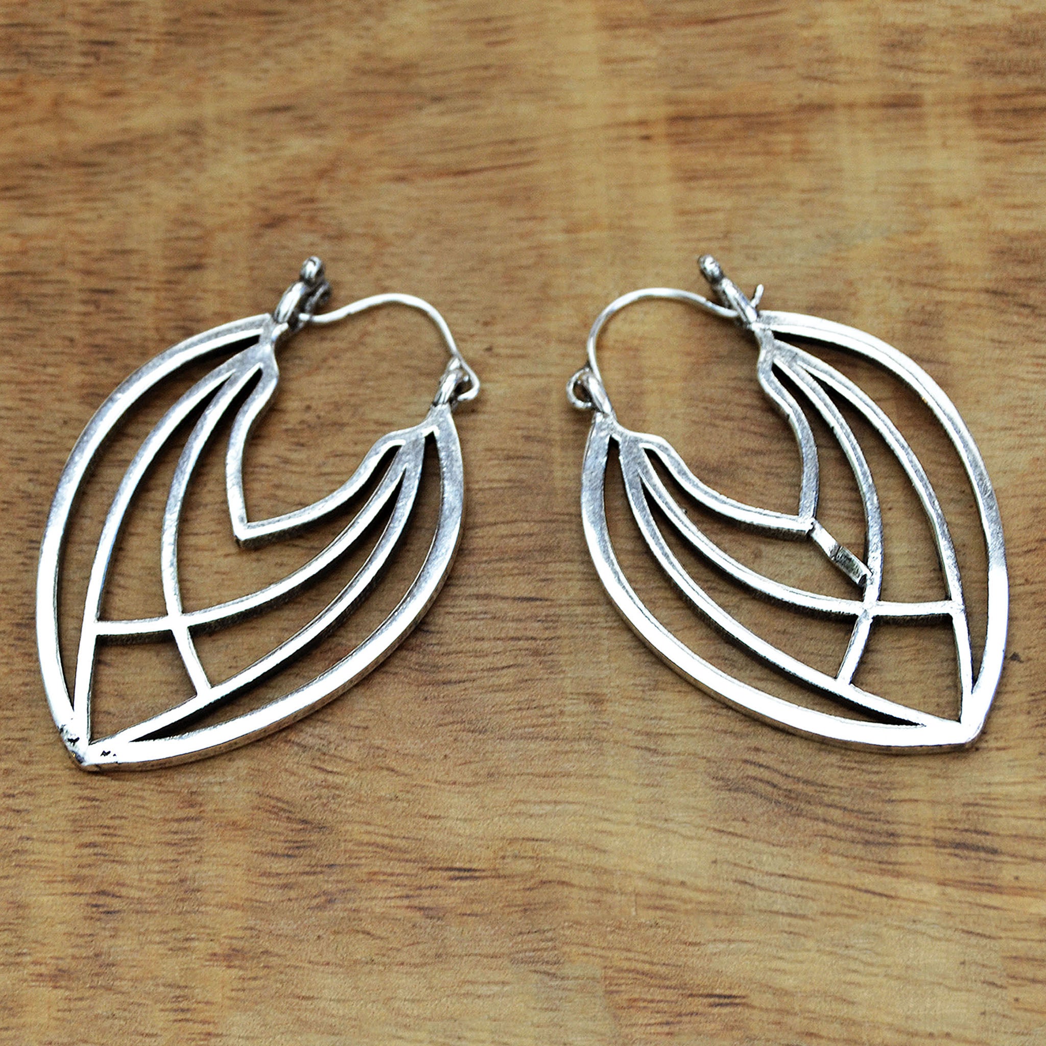Silver geometric leaf earrings
