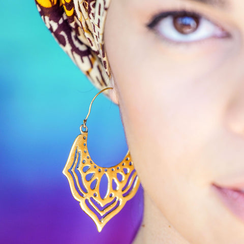 Large tribal lotus earrings